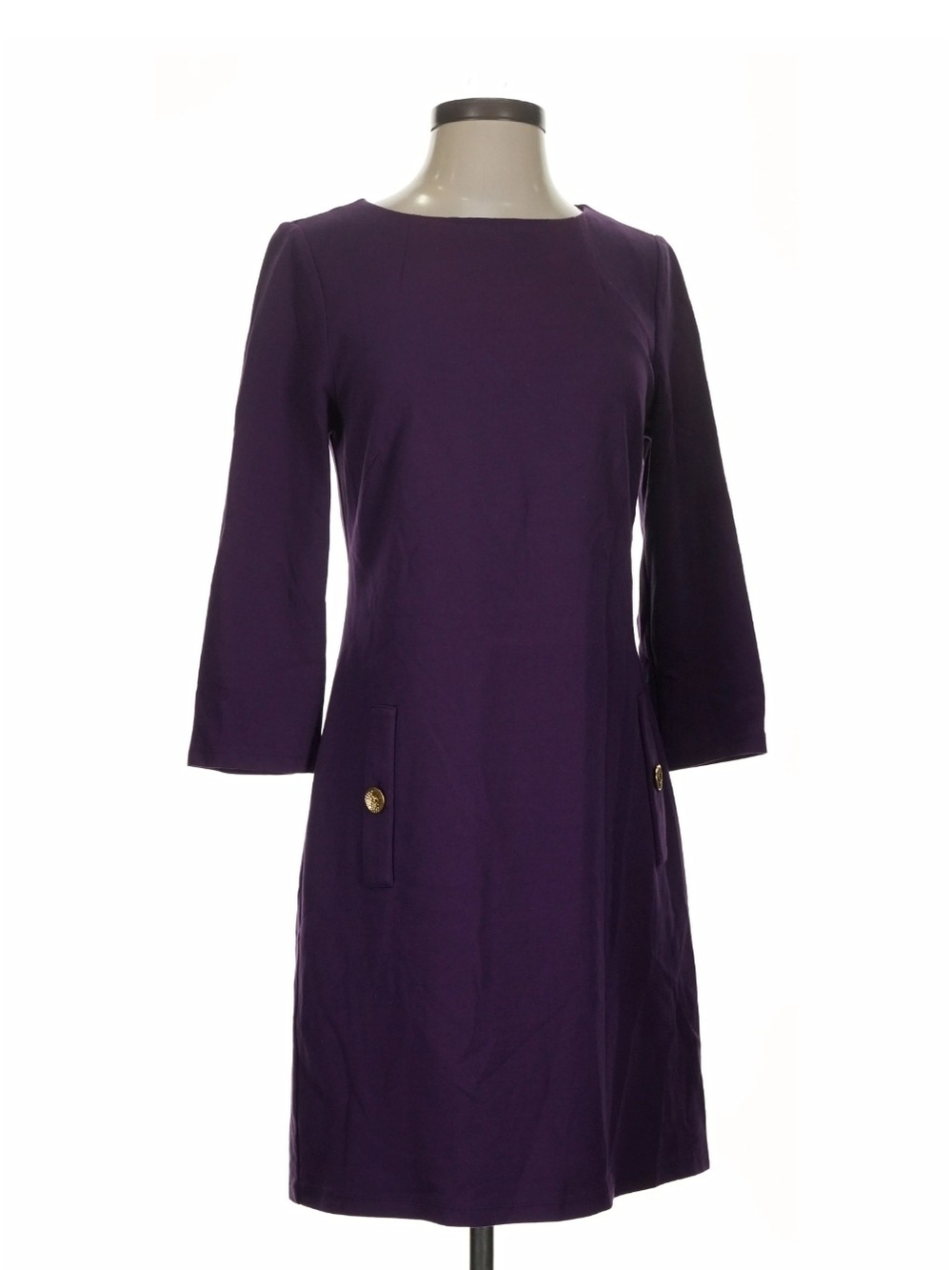 Eliza J Deep Purple Long Sleeve Sheath Dress with Pocket Buttons - Size 12